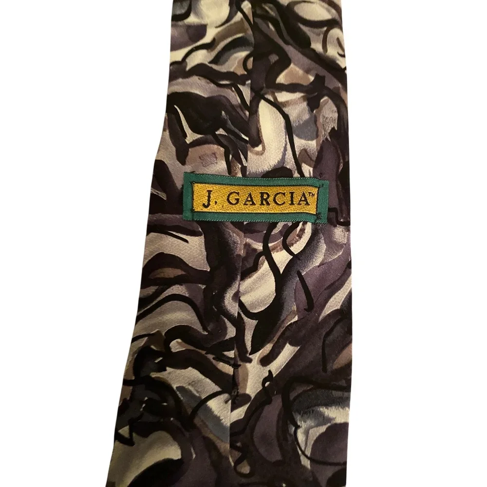 J. Garcia Mens Silk Necktie Happy Birthday Collection Eight Purple Grey Abstract